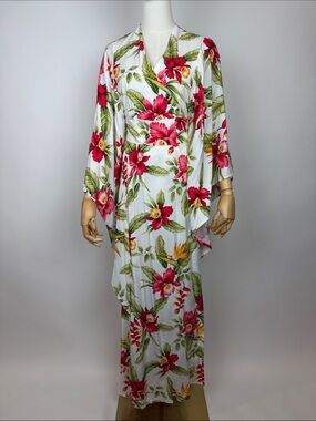 Violets In May Hawaiian Kaftan with Red & Green Tropical Floral Print
